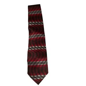 Martin Wong Collection 100 Percent Silk Mens Neck Tie Red Black Silver Stripe